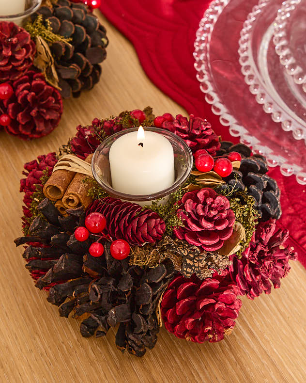Red & Natural & Brown Wood & Foam Candle Holders - Cinnamon Forest Single Candle Holder