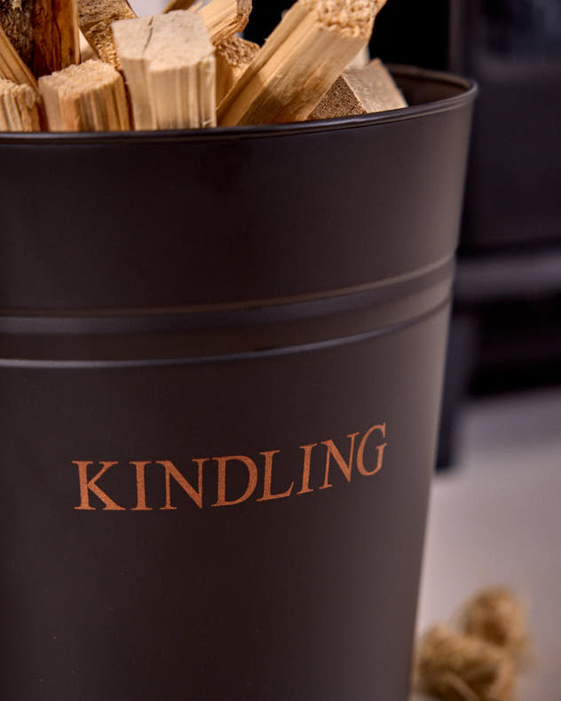 Log &amp; Coal Storage - Black Kindling Bucket