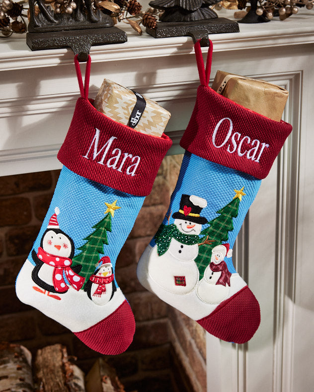 Penguin Multi-colour Polyester Stockings - Personalised Penguin Christmas Stockings