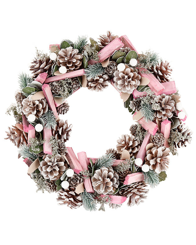 Wreaths - Luxury Festive Pink Frosted Wreath 33cm