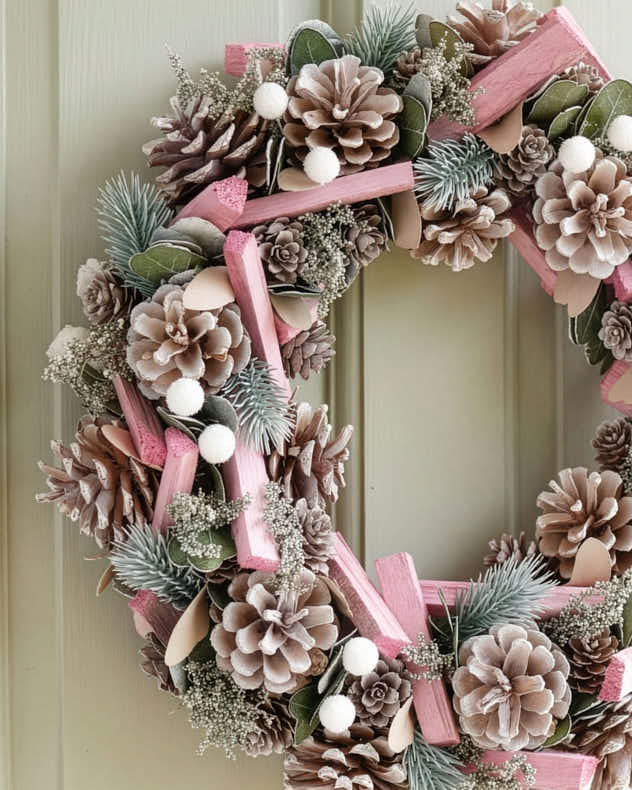 Wreaths - Luxury Festive Pink Frosted Wreath 33cm