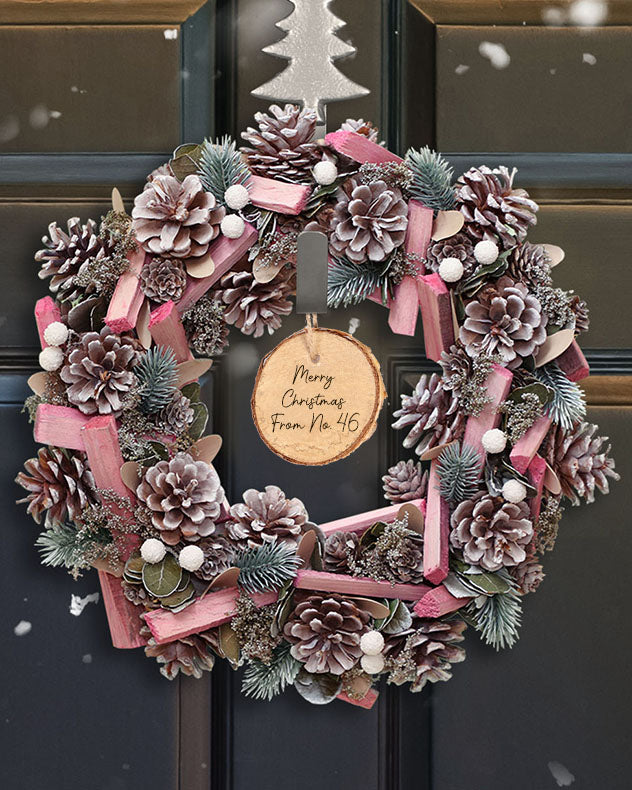 Personalised Luxury Festive Pink Frosted Wreath 36cm
