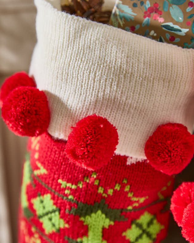 Stockings - Red Fair Isle Knitted Christmas Stocking