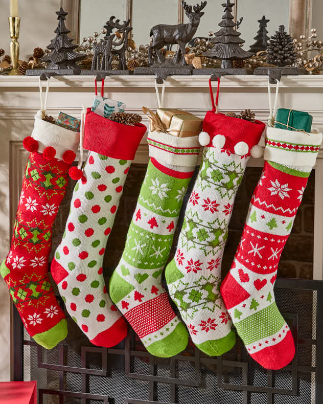 Stockings - Red Fair Isle Knitted Christmas Stocking