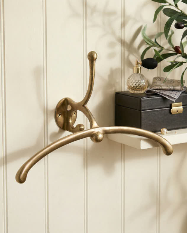 Gold Recycled Iron Hooks & Racks - Antique Gold Wall Mounted Valet Hook