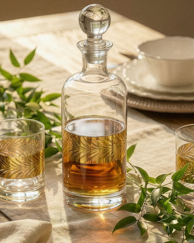 Clear & Gold Glass Decanters - Art Deco Gold Band Decanter & Tumblers