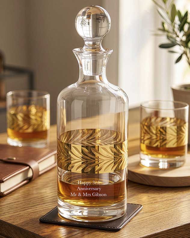 Personalised Golden Glass Decanter and Matching Tumblers Gift