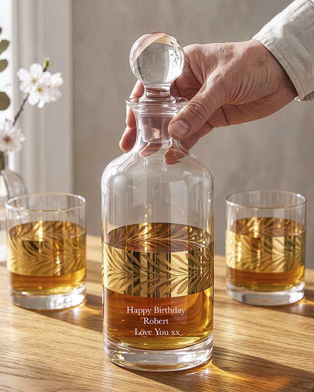 Personalised Golden Glass Decanter Matching Tumblers Gift