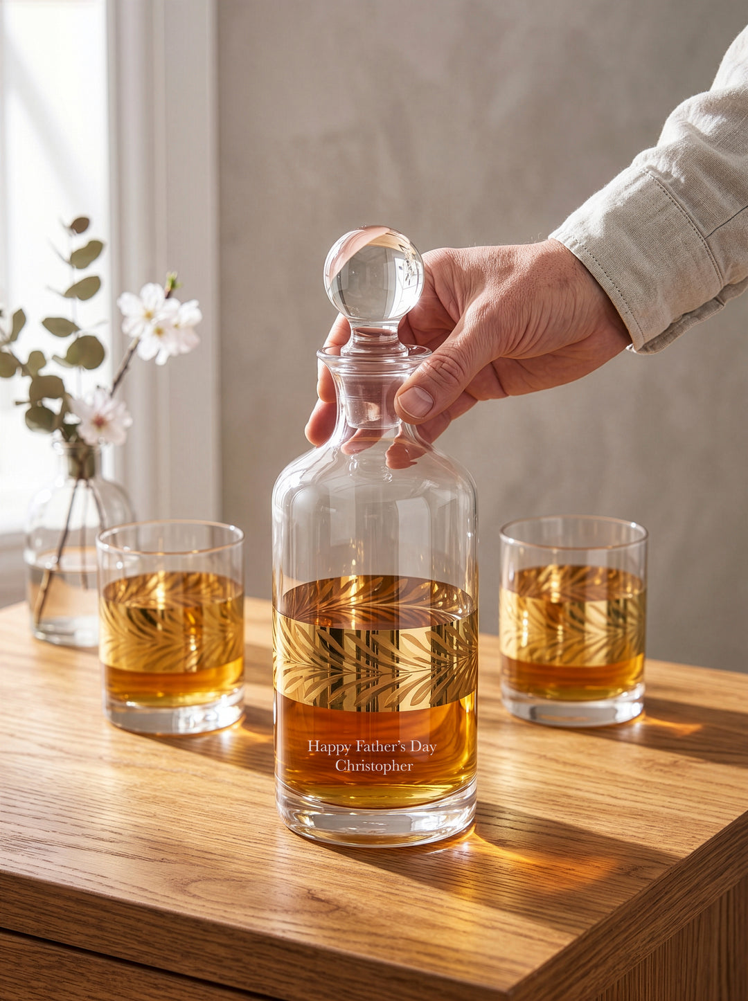 Personalised Golden Glass Decanter and Matching Tumblers Gift
