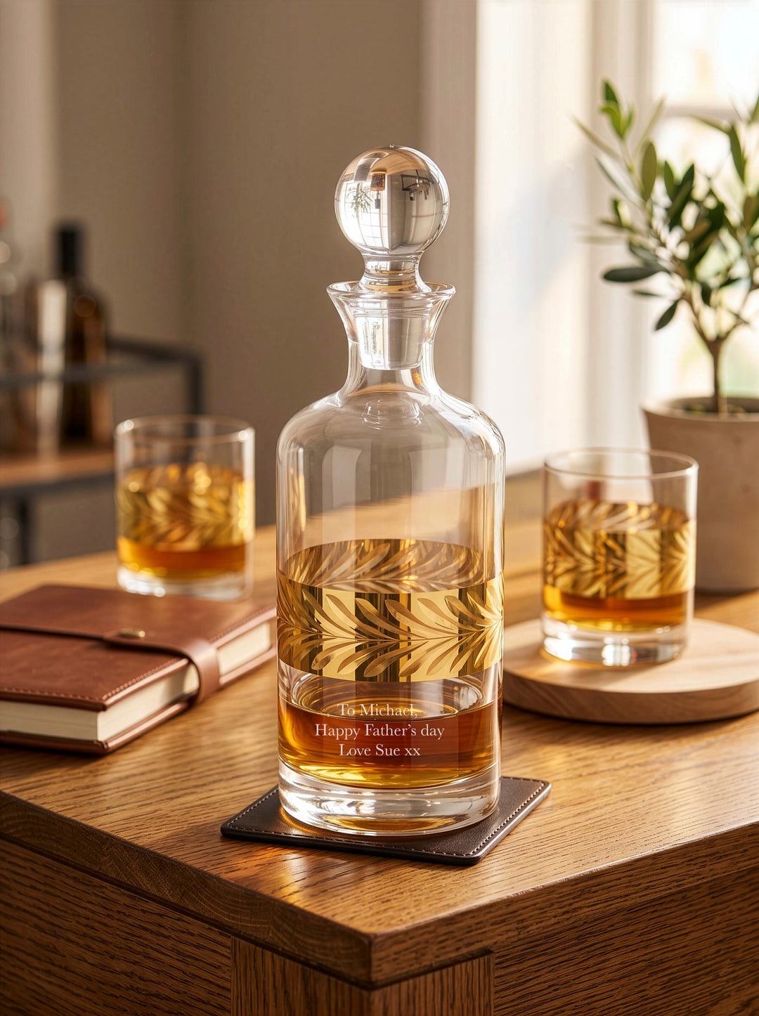 Personalised Golden Glass Decanter and Matching Tumblers Gift