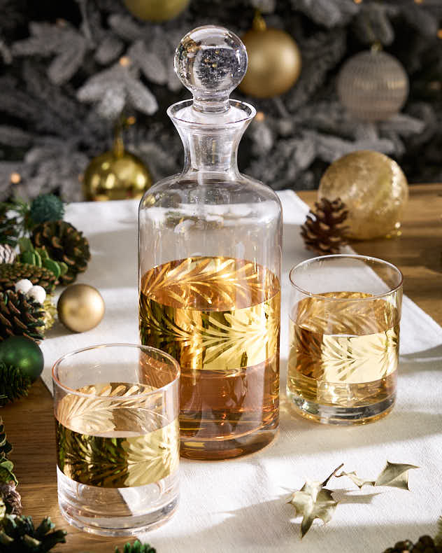 Art Deco Gold Band Decanter &amp; Tumblers