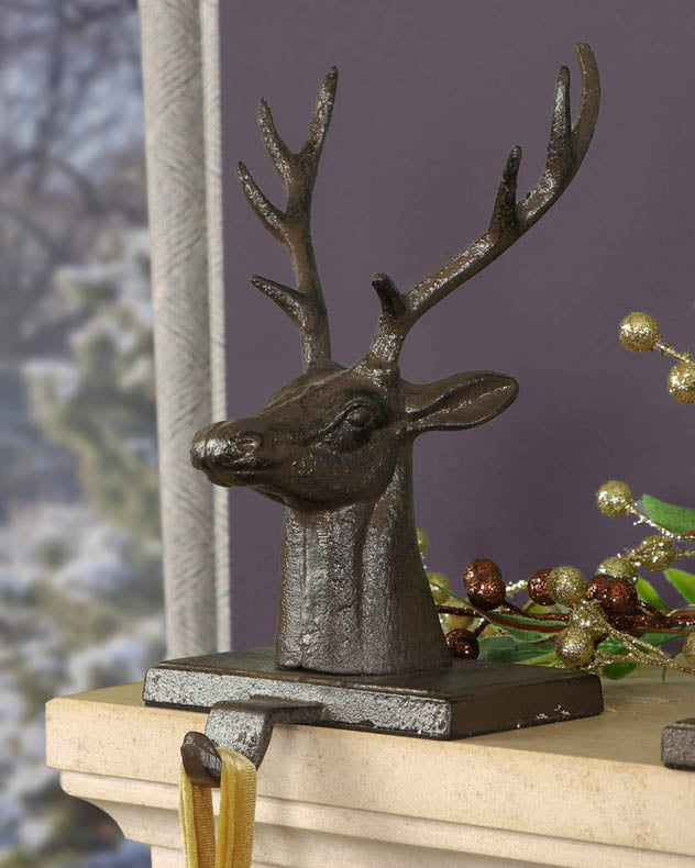 Cast Iron Christmas Stocking Holder Woodland Mantel Reindeer Pine Cone Weighted Mantelpiece Windowsill Christmas Stocking Hanger Hook