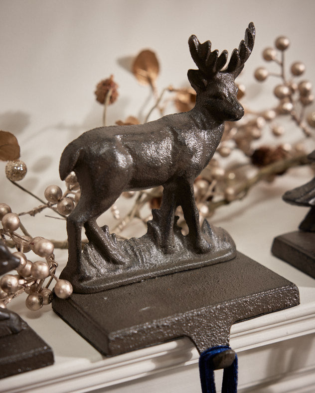 Single Brown Recycled Iron Stocking Holders - Cast Iron Reindeer Christmas Stocking Holder