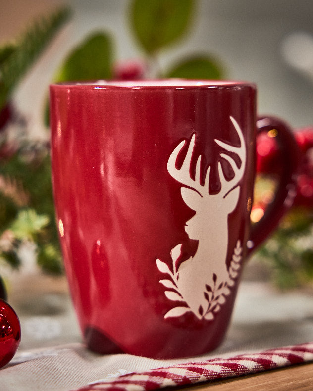 Mugs &amp; Coffee Cups Set of 4 - Cranberry Stag Mugs