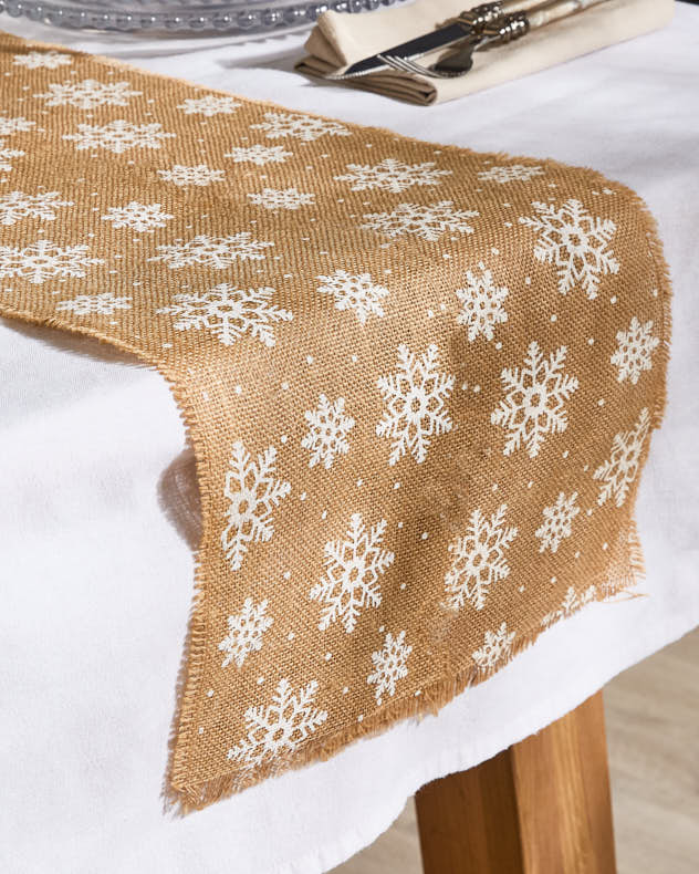 Extra Wide Jute Snowflake Table Runner