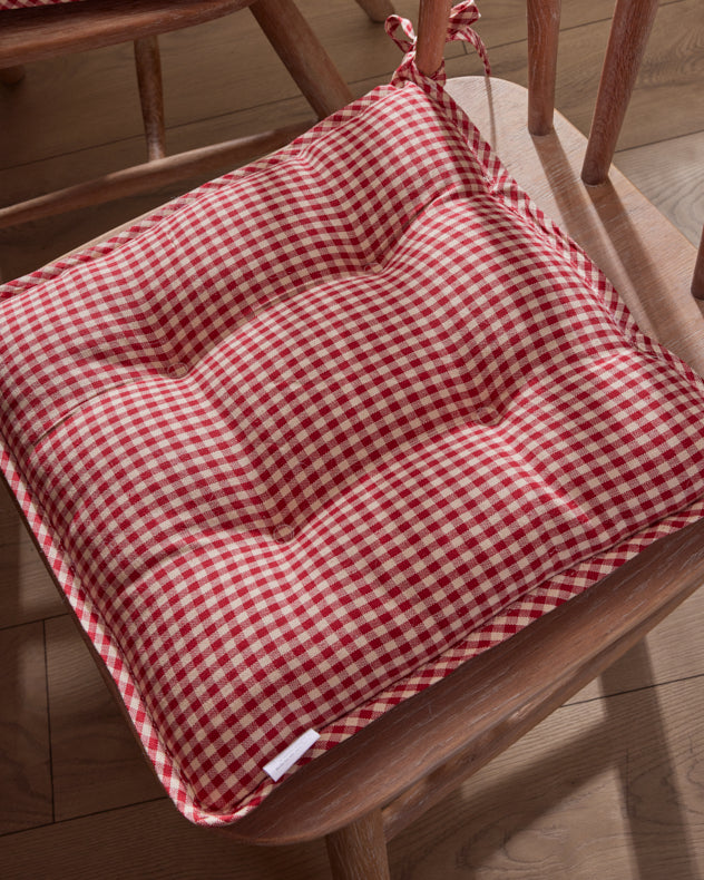 Set of 2 Gingham Stag Seat Pads With Ties