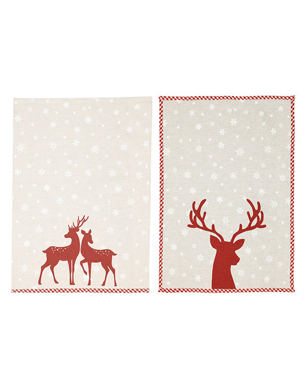 Set of 2 Red Stag Tea Towels