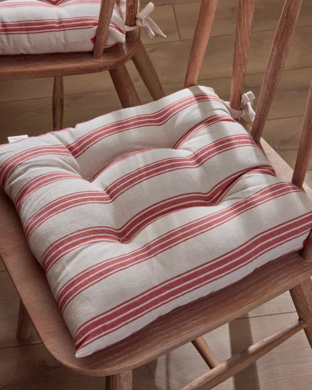Red &amp; Natural 100% Cotton &amp; Polyester Seat Pads - Set of 2 Red Stripe Seat Pads