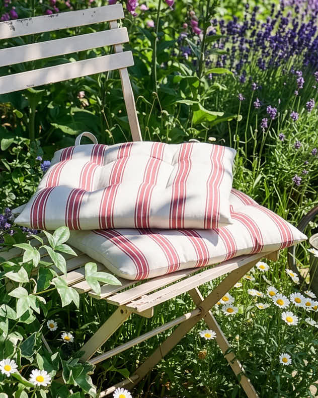 Red & Natural 100% Cotton & Polyester Seat Pads - Set of 2 Red Striped Seat Pads