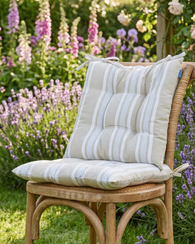 Two Pack Blue & Brown 100% Cotton & Polyester Seat Pads - Set of Blue Striped Seat Pads