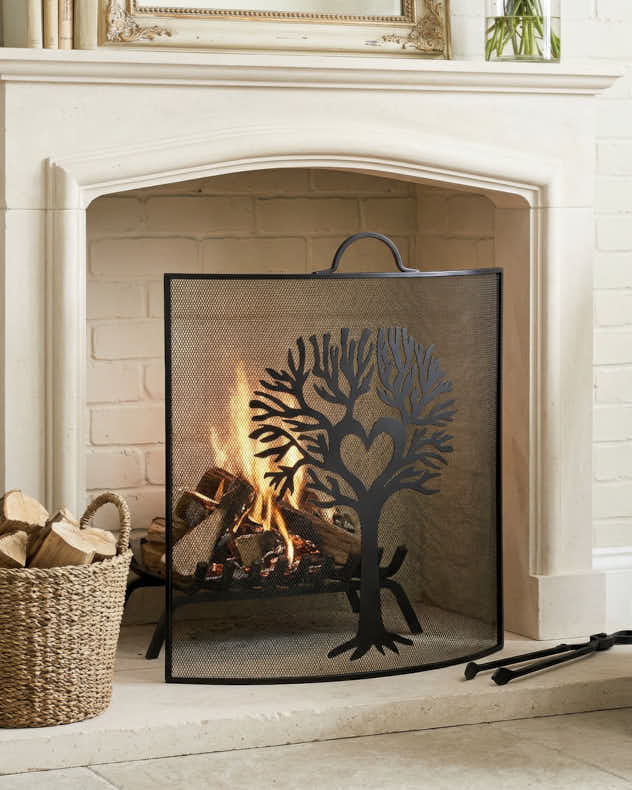 Black Recycled Iron Fire Screens & Guards - Woodland Curved Black Fire Screen