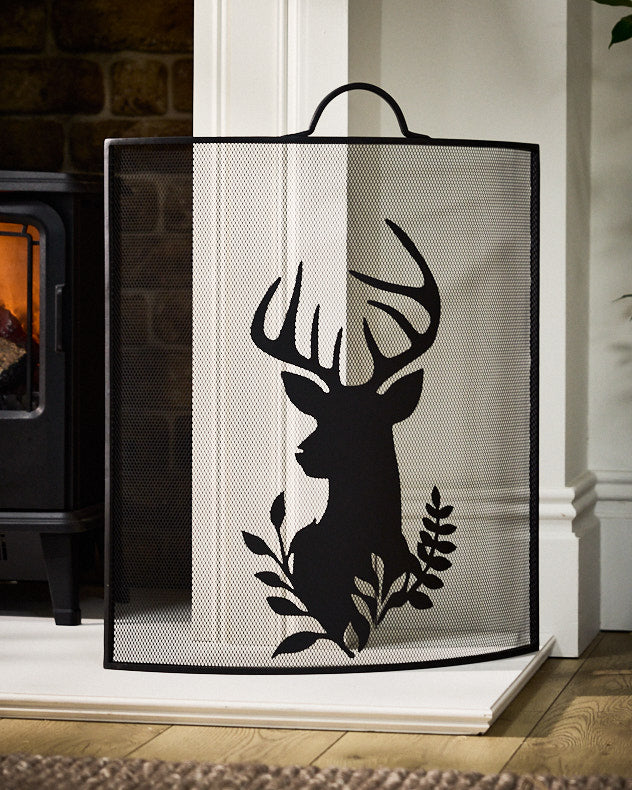 Black Recycled Iron Firescreen - Highland Stag Head Firescreen