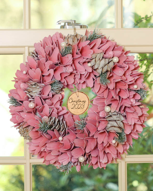 Personalised Rose Pink Christmas Wreath 35cm