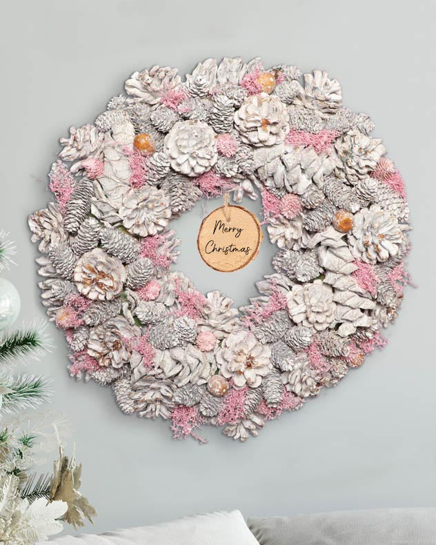 Wreaths - Personalised Silver &amp; Pink Christmas Wreath