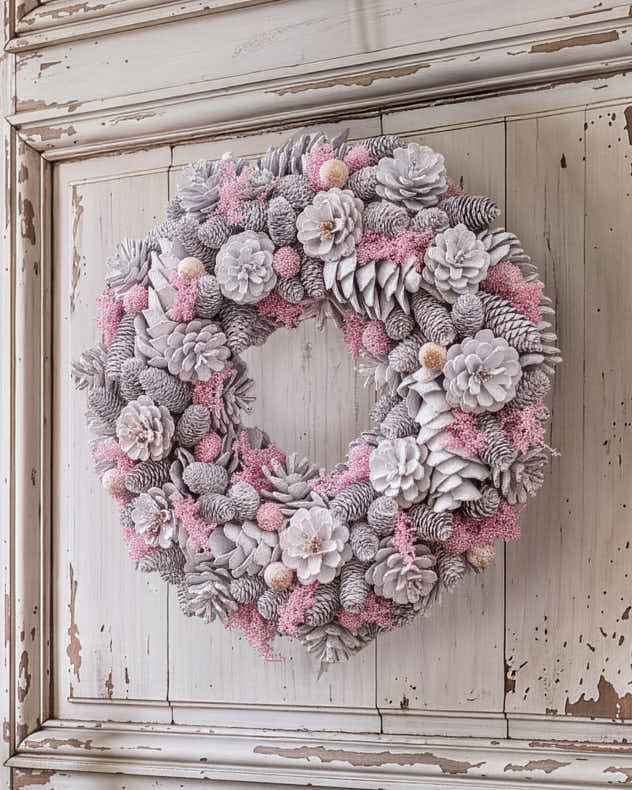 Winter Sparkle Pink Christmas Door Wreath 38cm