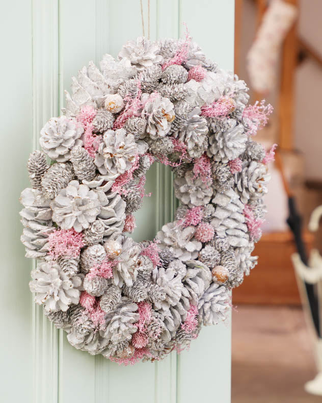 Winter Sparkle Pink Christmas Door Wreath 38cm