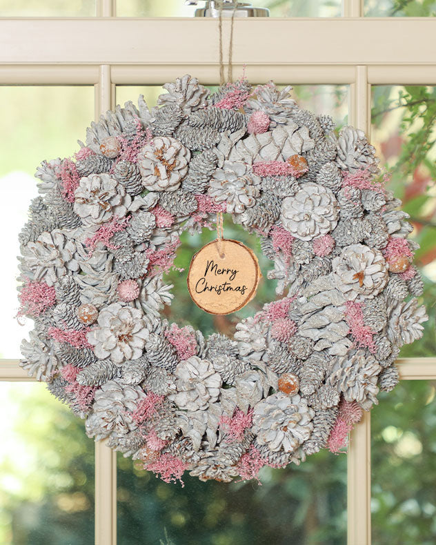 Personalised Silver & Pink Christmas Wreath