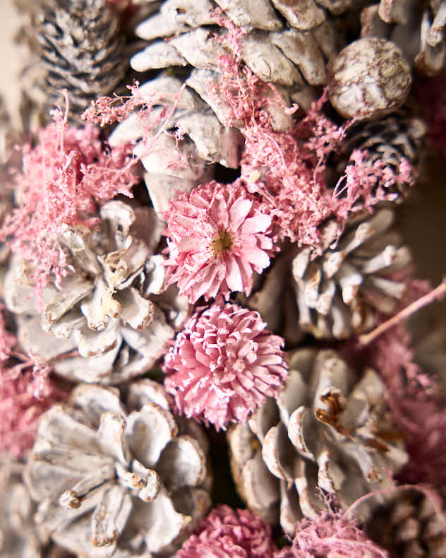 Indoor Silver & Pink Pinecone Wreath