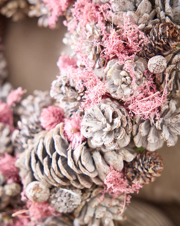 Indoor Silver & Pink Pinecone Wreath