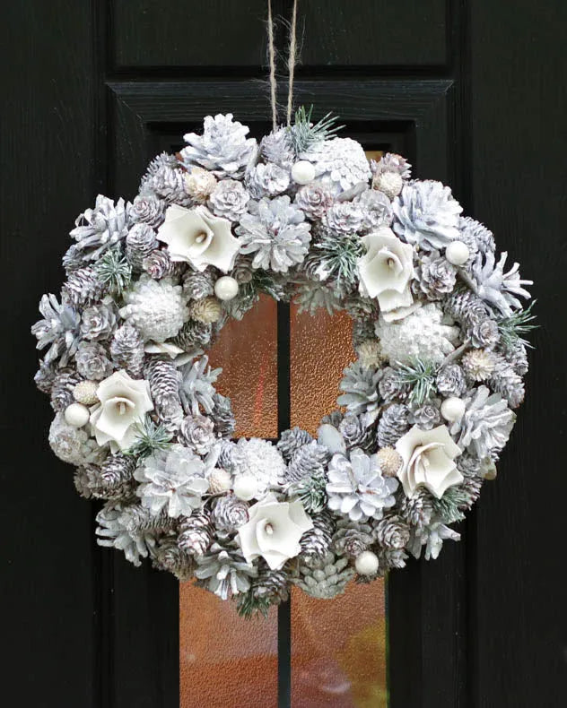 Frosted Flower & Pinecone  Wreath 35cm