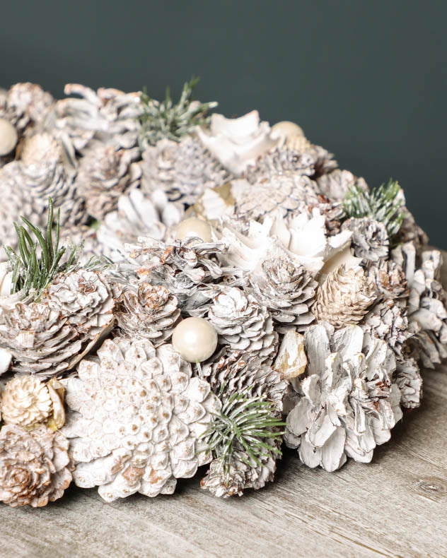 Personalised Frosted Flower and Pinecone Wreath 33cm
