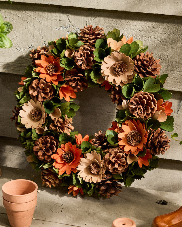 Autumn Eventide Wooden Flower Wreath 32cm