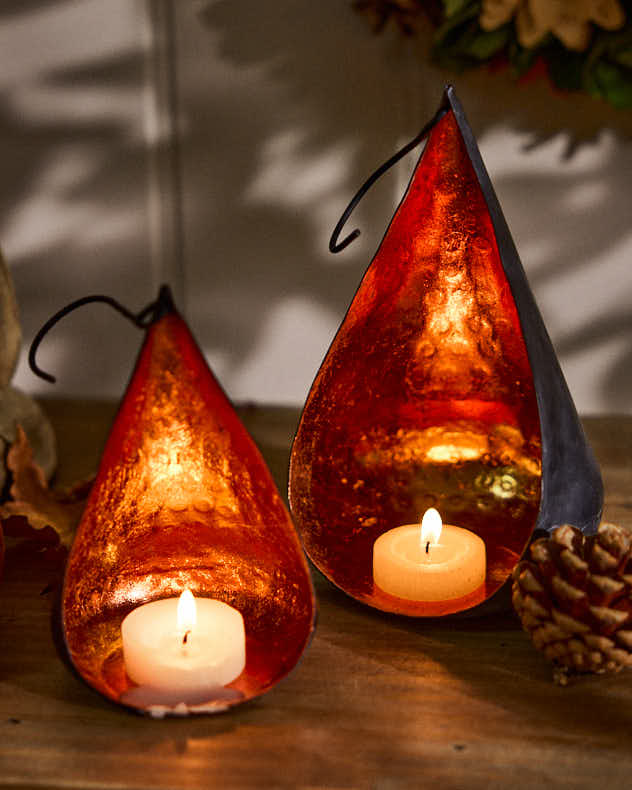 Set of 2 Copper Hanging Candle Holders