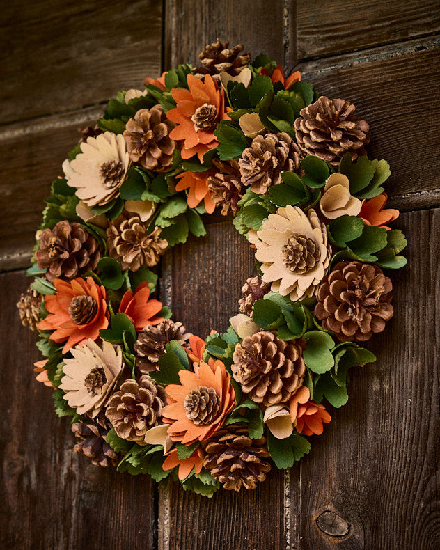 Wood Floral and Pine Centrepiece