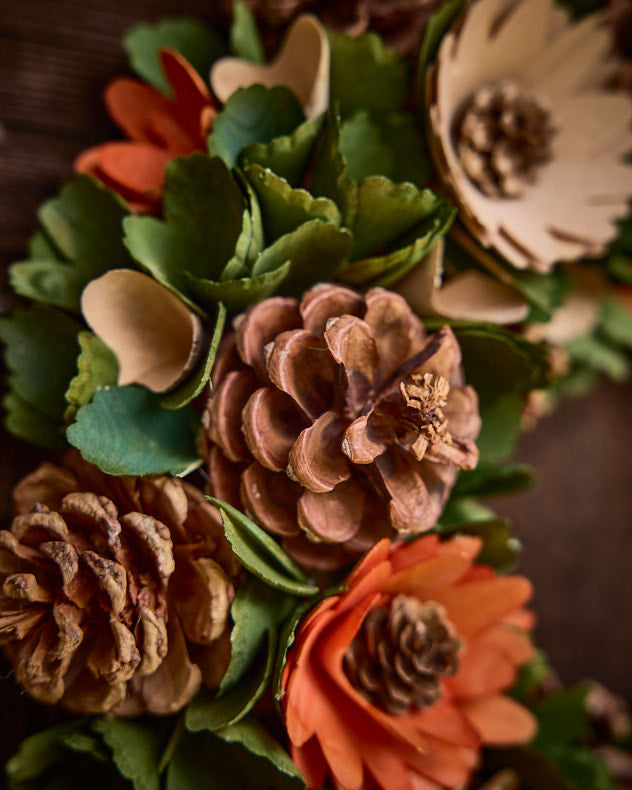 Wood Floral and Pine Centrepiece