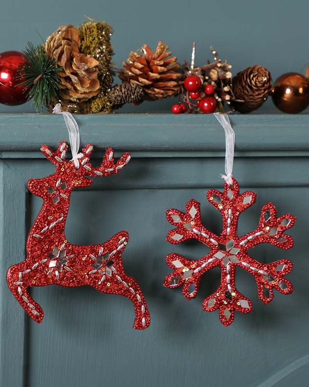 Set of 6 Opulent Red Luxury Christmas Tree Decorations