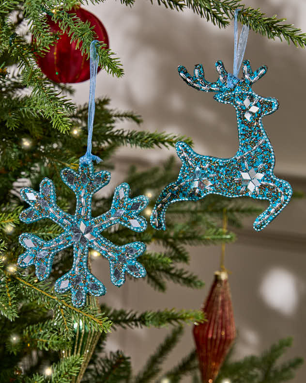 Set of 6 Blue Christmas Tree Decorations