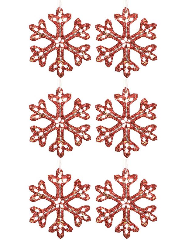 Set of 6 Red Snowflake Ornaments