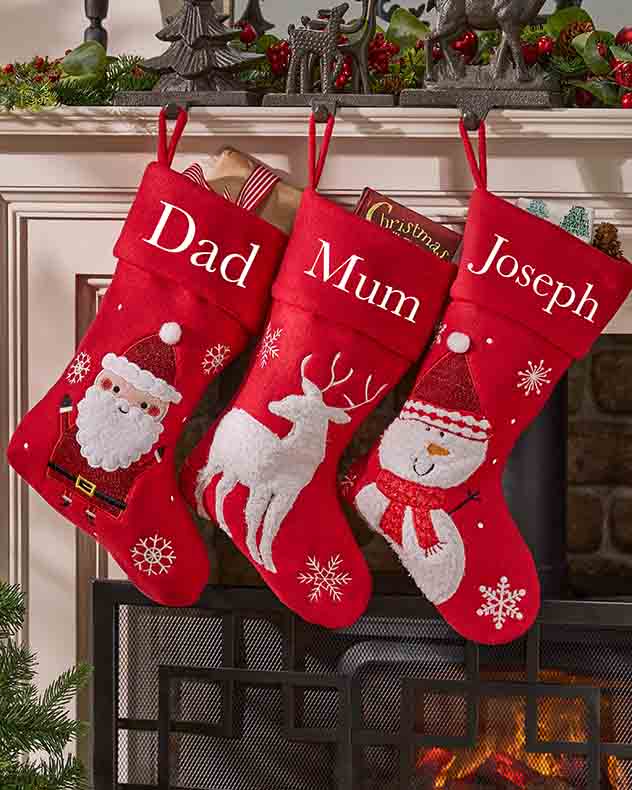Santa Red &amp; White  Stockings - Personalised Jolly Red Christmas Stockings