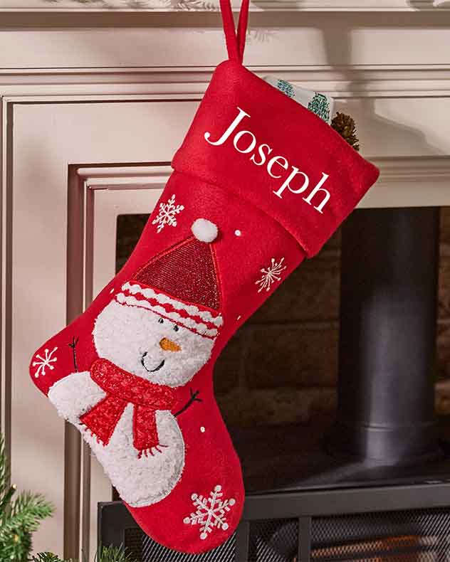 Stockings Snowman - Personalised Jolly Red Christmas Stockings