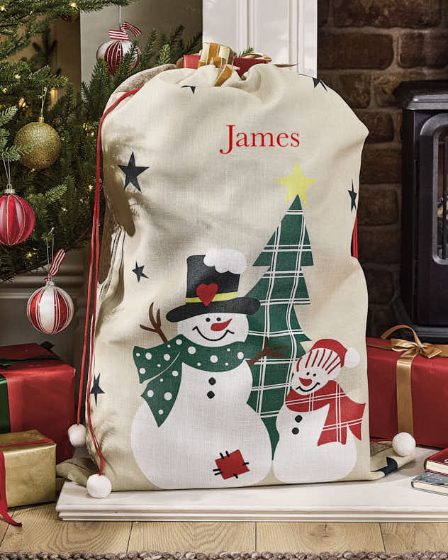Gift Sack - Personalised Snowmen Christmas Sack