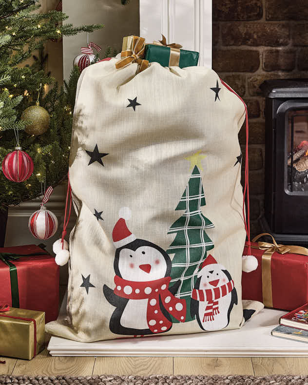 Multi-colour Polyester Gift Sack - Giant Penguins Christmas Sack