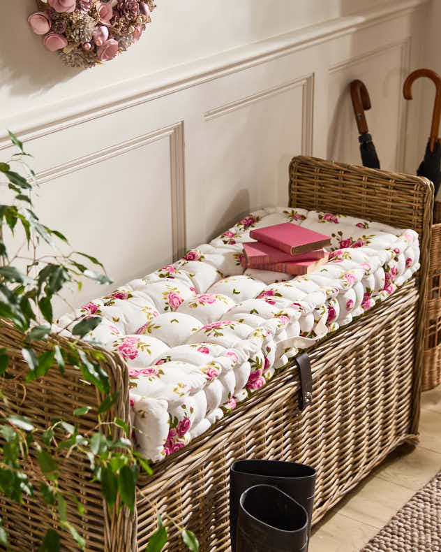 Pink & Green & White 100% Cotton & Polyester Bench Cushions - Helmsley Blush Indoor Bench Cushion