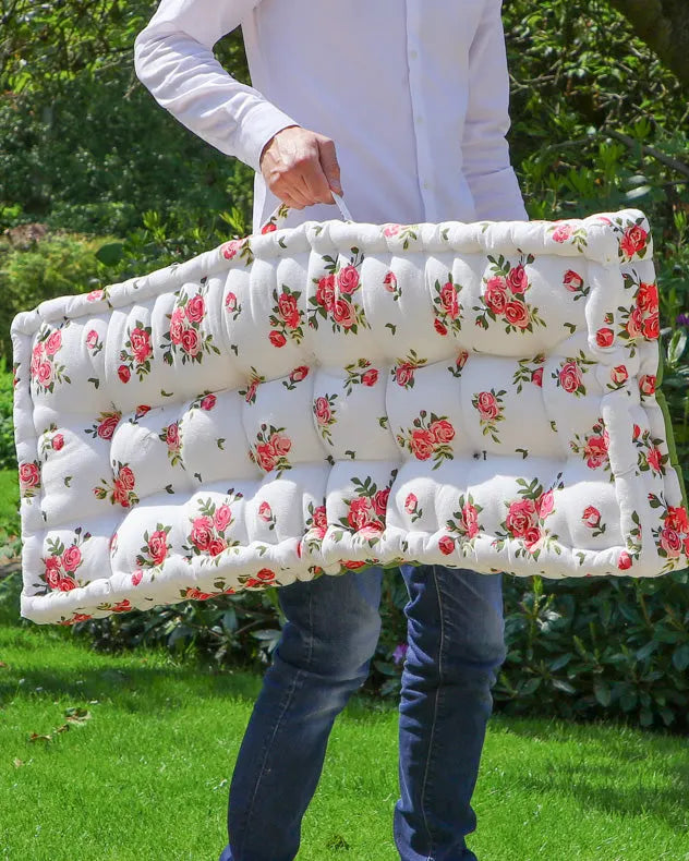 white pink bench cushion