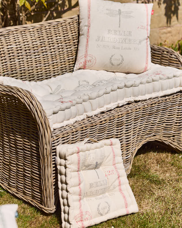 Bench Cushion Natural & Grey & Red 100% Cotton & Polyester Seat Pads - Belle Jardinere Red Garden Cushions