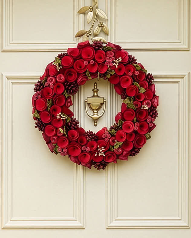 Red Wood &amp; Pinecone Wreaths - Extra Large Red Roses Wreath 42cm